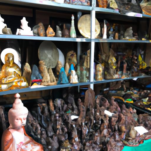Một bộ sưu tập các vật phẩm Phật giáo được bày bán tại một cửa hàng ở Thủ Đức.