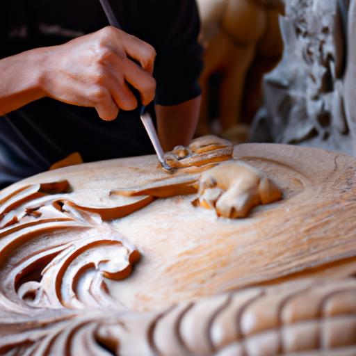 Một thợ thủ công tài ba đang làm việc trên một tác phẩm đồ lam đi chùa quận Tân Phú với sự tập trung và chính xác.